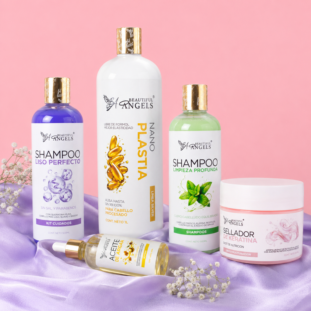 Kit Básico Nanoplastia Silver — Beautiful Angels Alisado efectivo para cabellos procesados · Controla el frizz y aporta brillo intenso