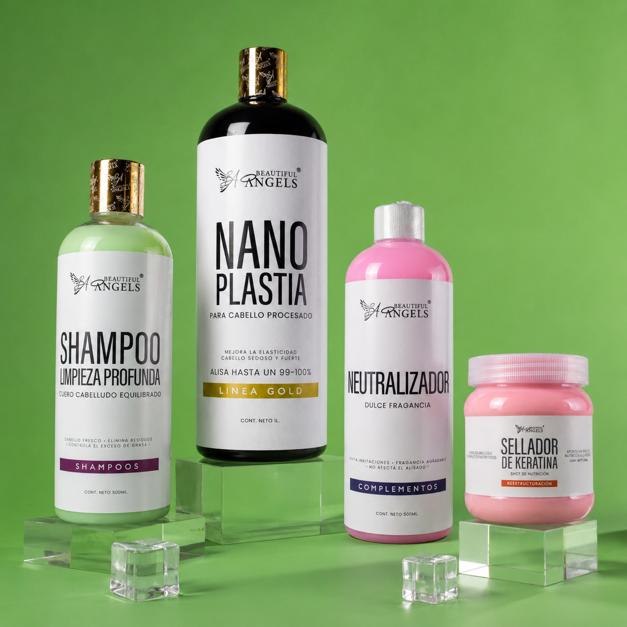 Kit Nanoplastia Gold Cuidado Intensivo: Nanoplastia Gold + Shampoo Limpieza Profunda + Neutralizador + Sellador de Keratina: Liso brillante, suavidad intensa y cuidado completo para cabello procesado.