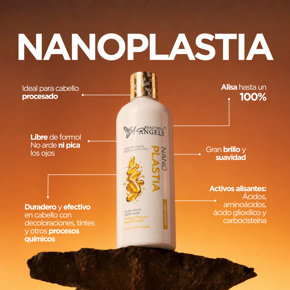 Kit Profesional Nanoplastia Silver Beautiful Angels 500ml- Mayor Flexibilidad y Resistencia, Cabello sedoso, brillante y fuerte, con un aspecto lleno de vida