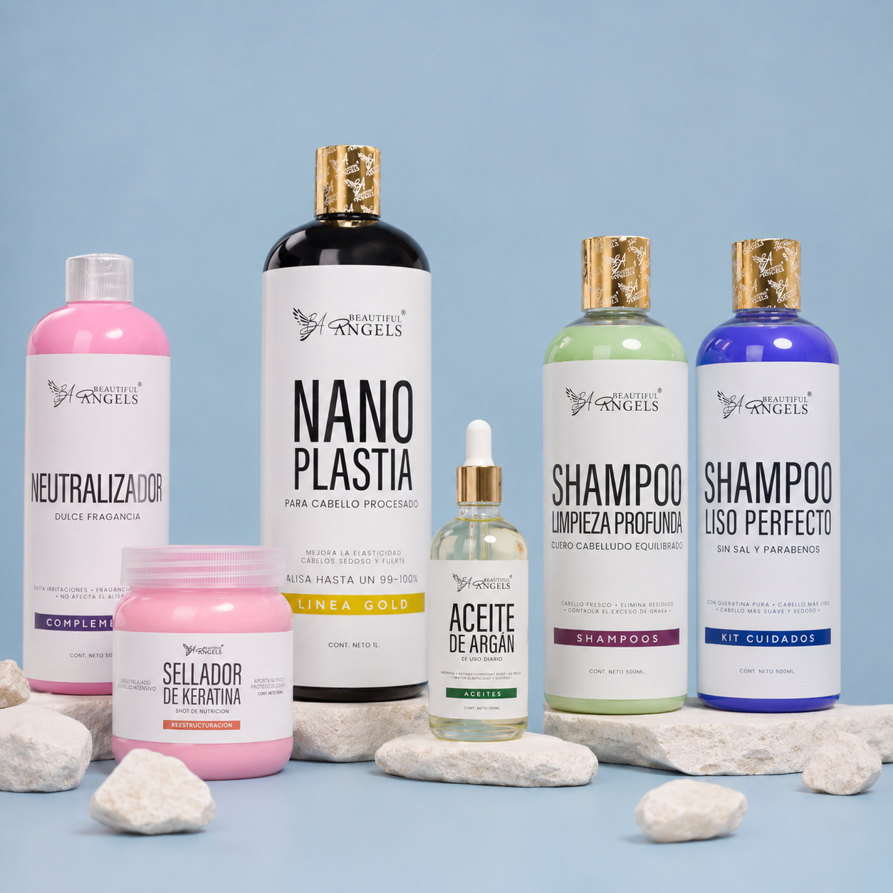 Kit Nanoplastia Gold + Shampoo Limpieza Profunda + Shampoo Liso Perfecto + Neutralizador + Sellador de Keratina + Aceite de Argán