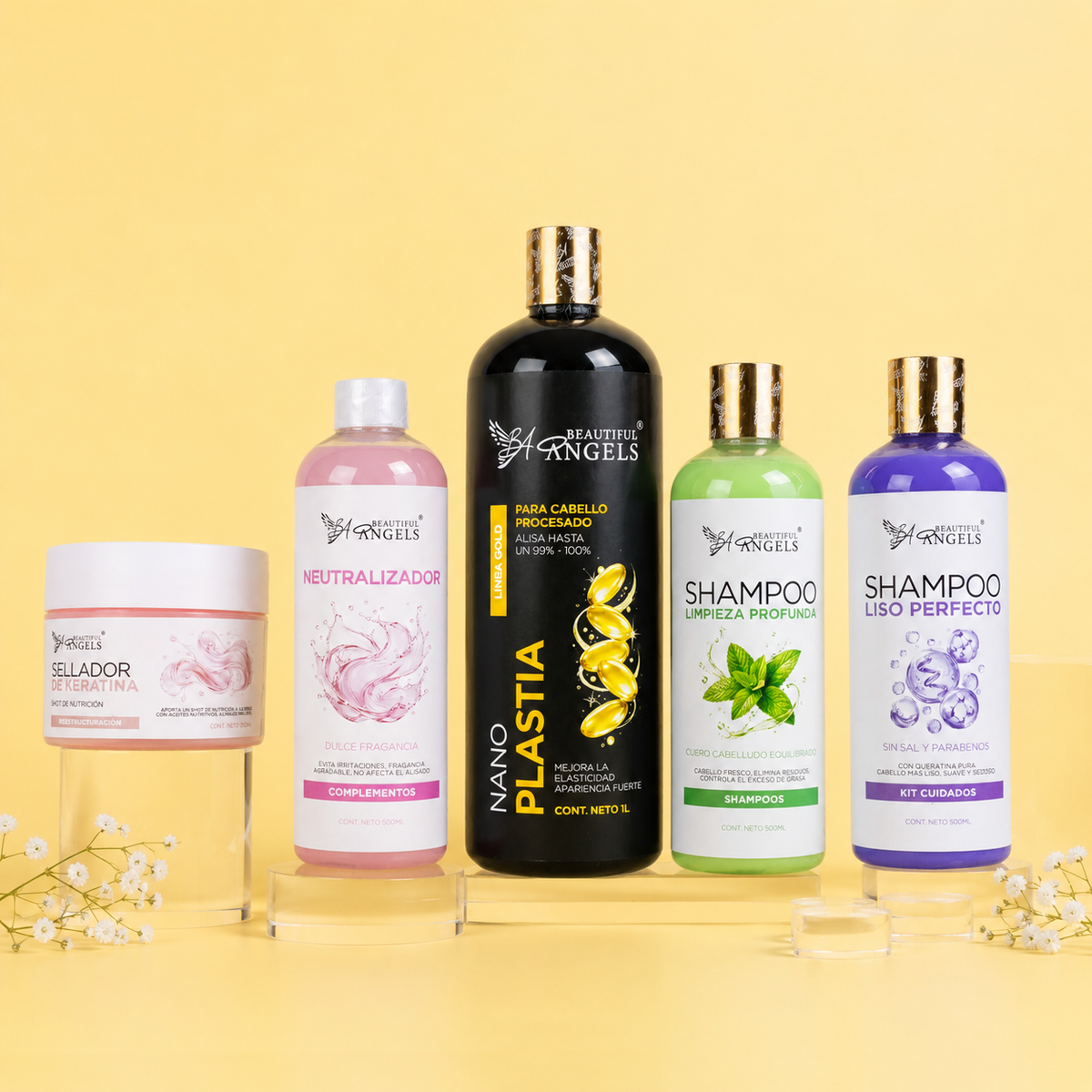 Kit Nanoplastia Gold 1L+ Shampoo Limpieza Profunda 500ML+ Shampoo Liso Perfecto 500ML+ Neutralizador 500ML+ Sellador de Keratina 250ML