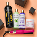 Kit Nanoplastia Gold 1L + Shampoo Limpieza Profunda 500ml + Shampoo Liso Perfecto 500ml + Sellador de Keratina 250ml + Plancha Beautiful Angels