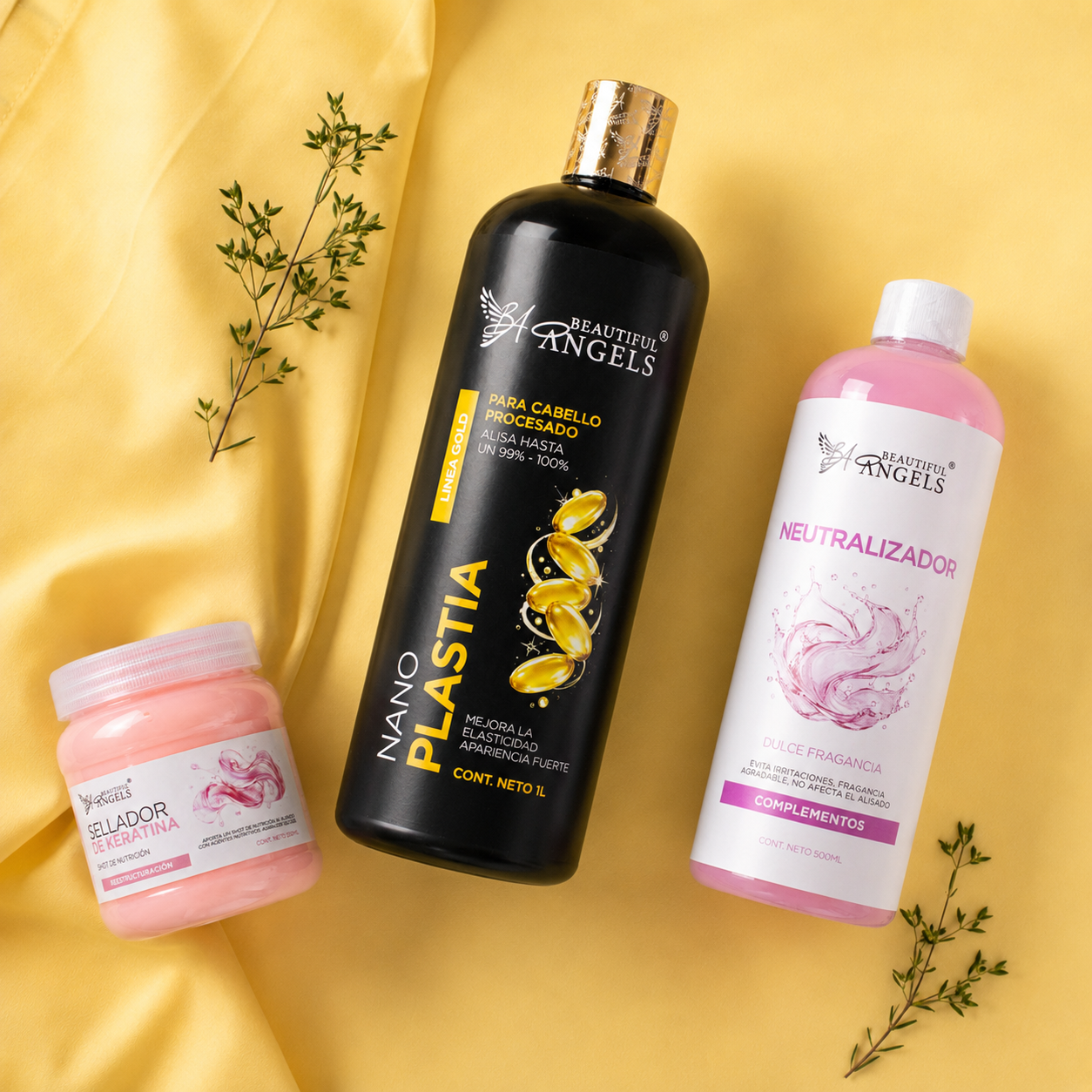 Kit Nanoplastia Gold 1L + Neutralizador 500ML + Sellador de Keratina 250ML