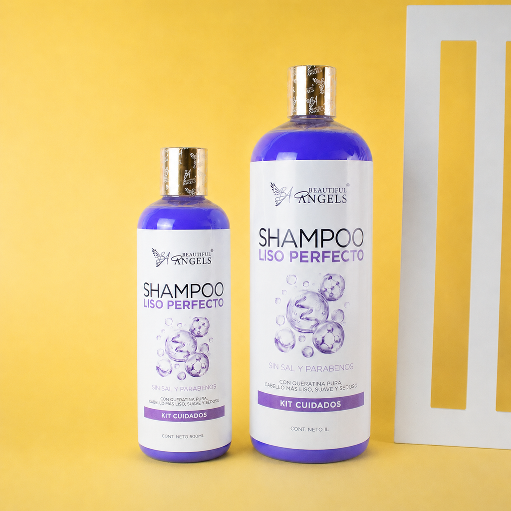 Shampoo Liso Perfecto Beautiful Angels: Ideal para el Cuidado Posterior de Keratinas, Cabello más Liso por más Tiempo, Fórmula Libre de Sales y Parabenos