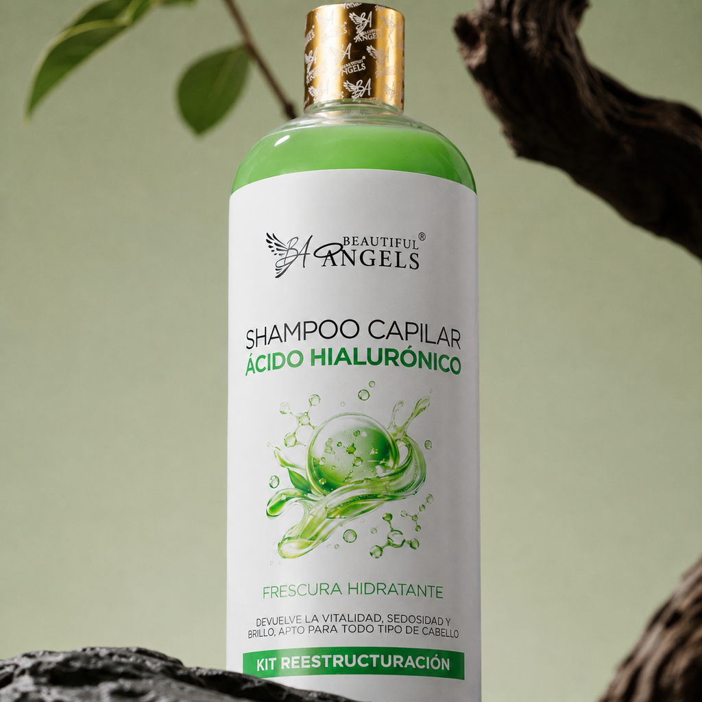 Shampoo con Ácido Hialurónico Beautiful Angels: Hidratación Profunda, Fortaleza desde la Raíz, Prevención de Caída y Cabello Lleno de Vida