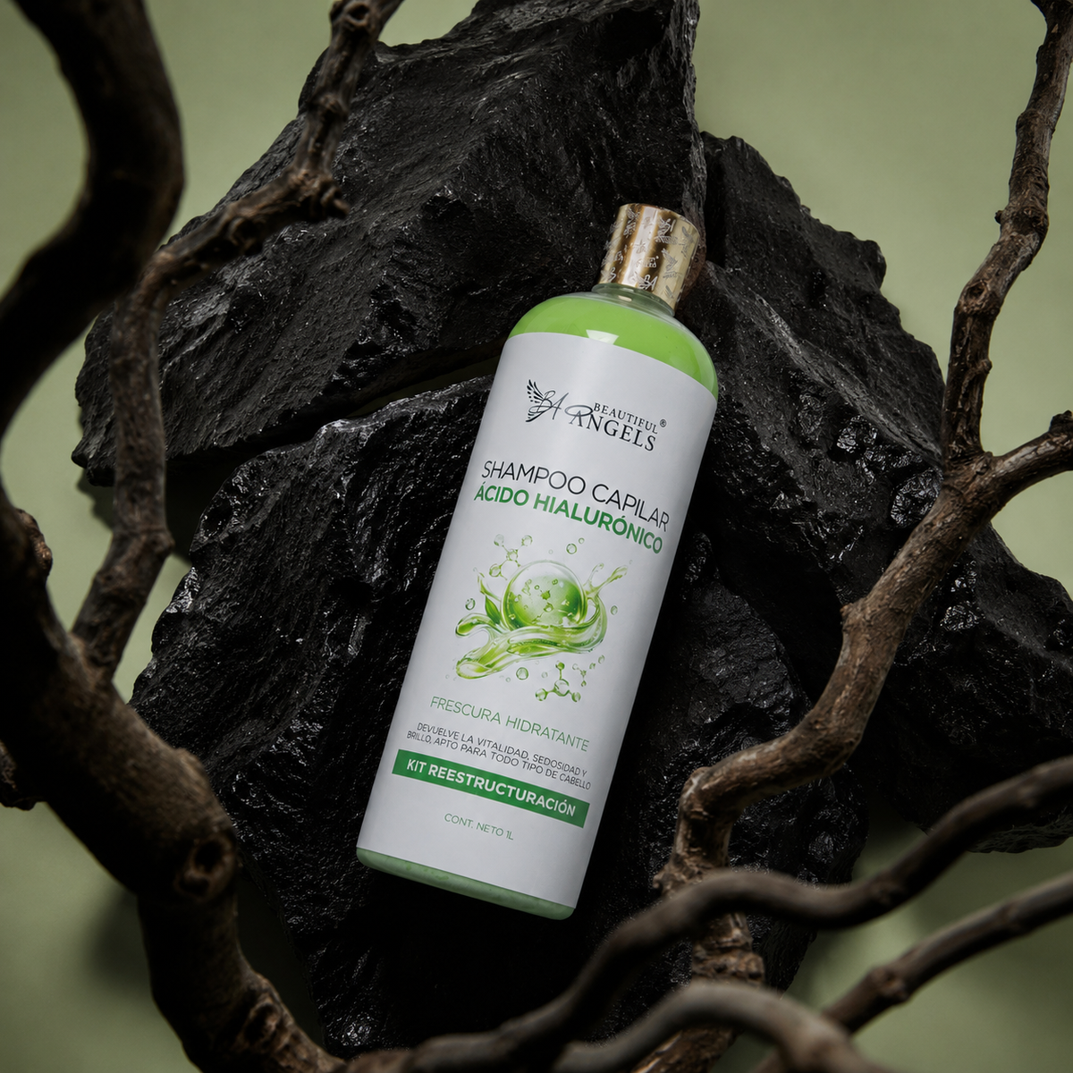 Shampoo con Ácido Hialurónico Beautiful Angels: Hidratación Profunda, Fortaleza desde la Raíz, Prevención de Caída y Cabello Lleno de Vida