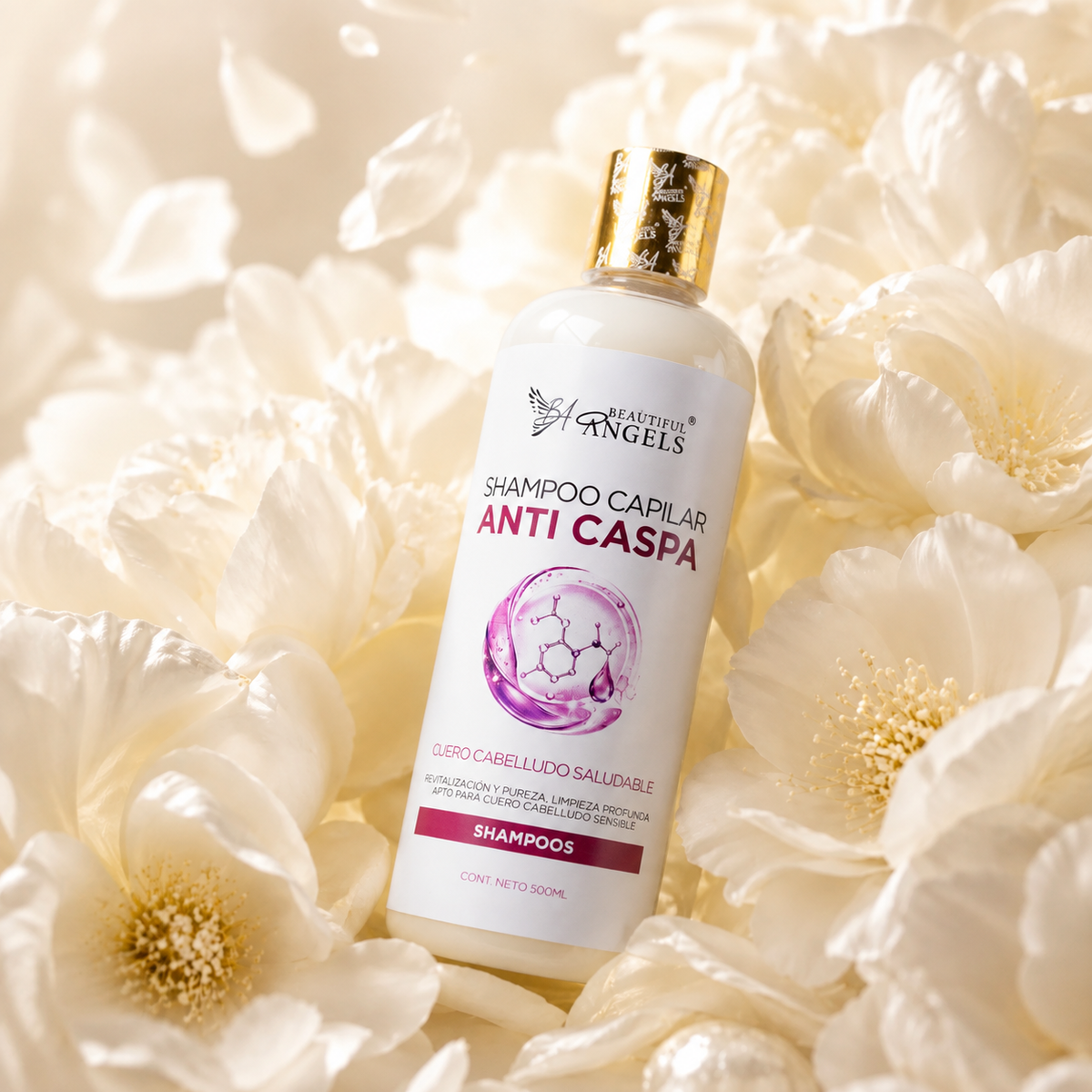 Shampoo Anti-Caspa Beautiful Angels: Fórmula que Elimina las Escamas Visibles, con un Cuidado Suave para Cuero Cabelludo Sensible