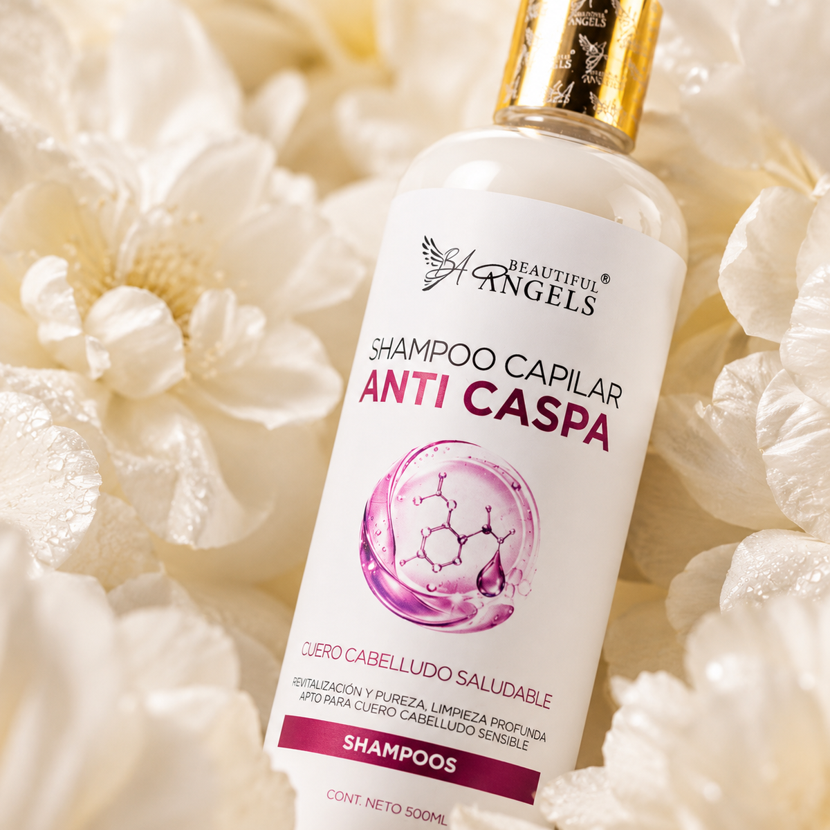 Shampoo Anti-Caspa Beautiful Angels: Fórmula que Elimina las Escamas Visibles, con un Cuidado Suave para Cuero Cabelludo Sensible