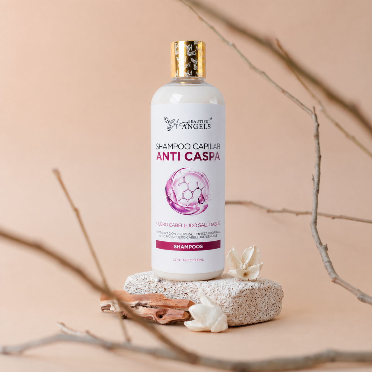 Shampoo Anti-Caspa Beautiful Angels: Fórmula que Elimina las Escamas Visibles, con un Cuidado Suave para Cuero Cabelludo Sensible