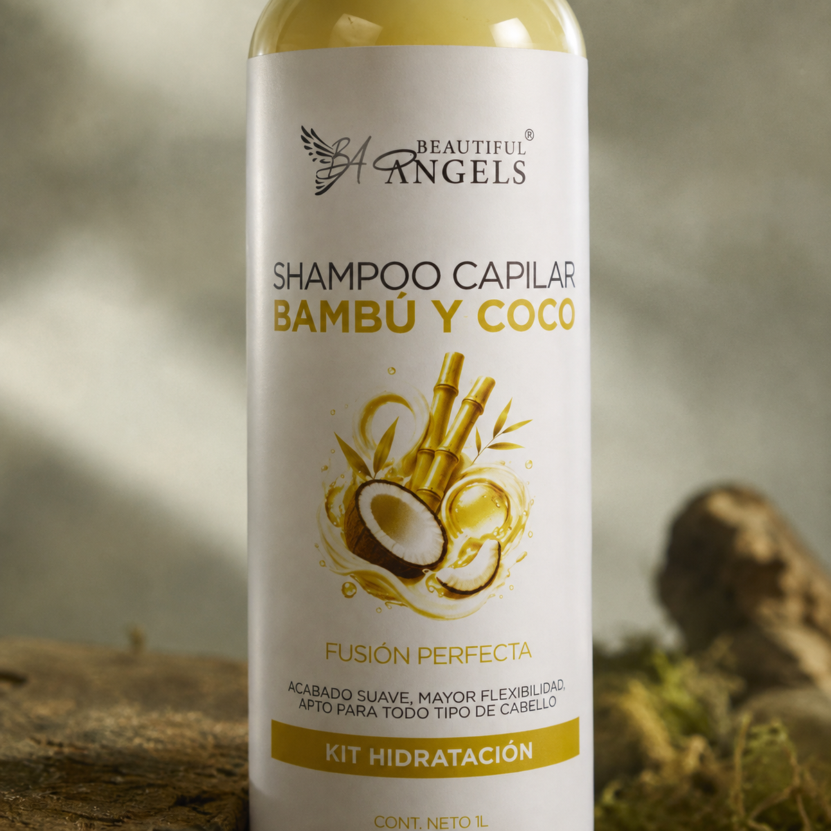 Shampoo Capilar Bambú y Coco Beautiful Angels: Fortalece he Hidrata para un cabello Fuerte, Sedoso y Lleno de Vida