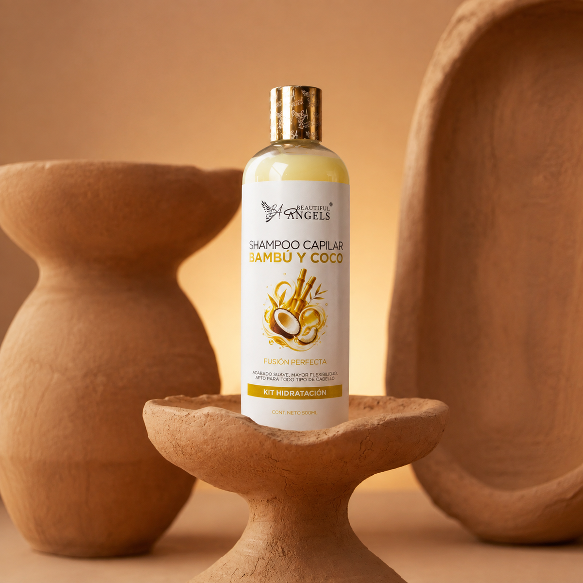 Shampoo Capilar Bambú y Coco Beautiful Angels: Fortalece he Hidrata para un cabello Fuerte, Sedoso y Lleno de Vida
