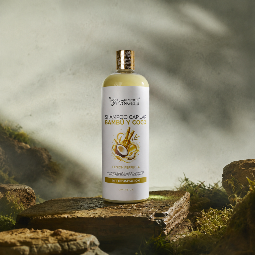 Shampoo Capilar Bambú y Coco Beautiful Angels: Fortalece he Hidrata para un cabello Fuerte, Sedoso y Lleno de Vida
