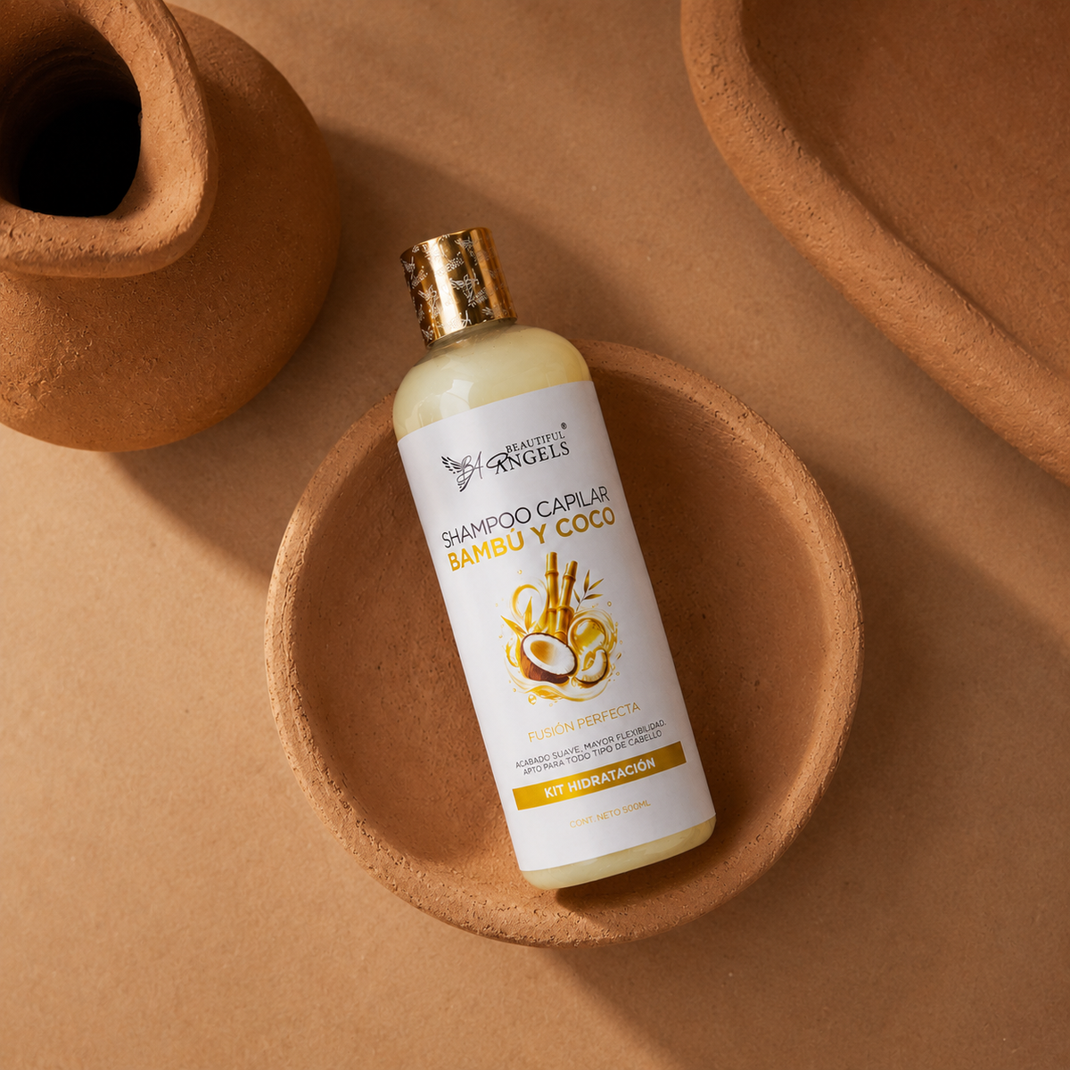 Shampoo Capilar Bambú y Coco Beautiful Angels: Fortalece he Hidrata para un cabello Fuerte, Sedoso y Lleno de Vida