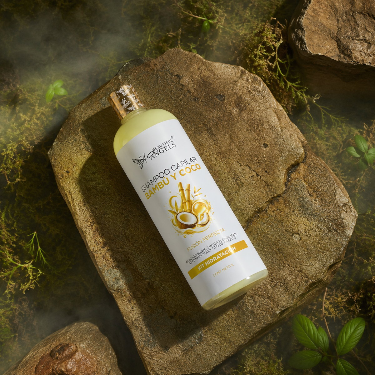 Shampoo Capilar Bambú y Coco Beautiful Angels: Fortalece he Hidrata para un cabello Fuerte, Sedoso y Lleno de Vida
