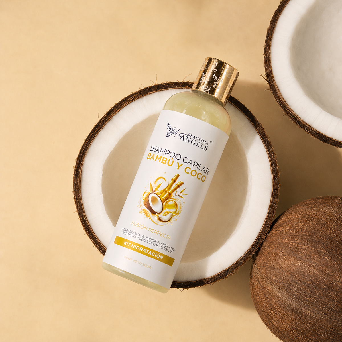 Shampoo Capilar Bambú y Coco Beautiful Angels: Fortalece he Hidrata para un cabello Fuerte, Sedoso y Lleno de Vida