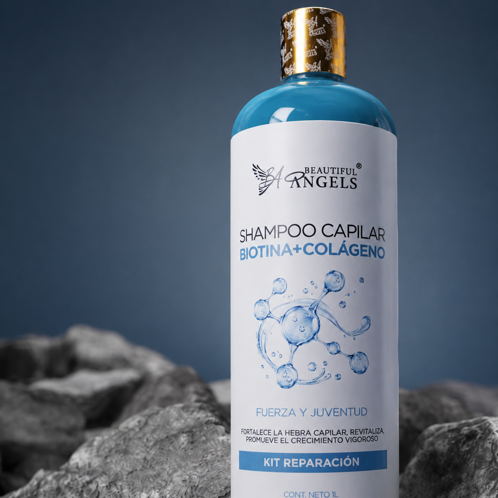 Shampoo Colágeno y Biotina Beautiful Angels: Fortalece la Fibra Capilar, Aumenta Volumen y Densidad, Cabello más Grueso y Resistente