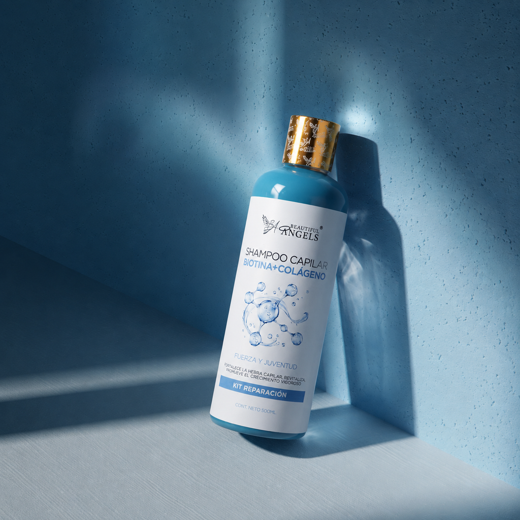 Shampoo Colágeno y Biotina Beautiful Angels: Fortalece la Fibra Capilar, Aumenta Volumen y Densidad, Cabello más Grueso y Resistente