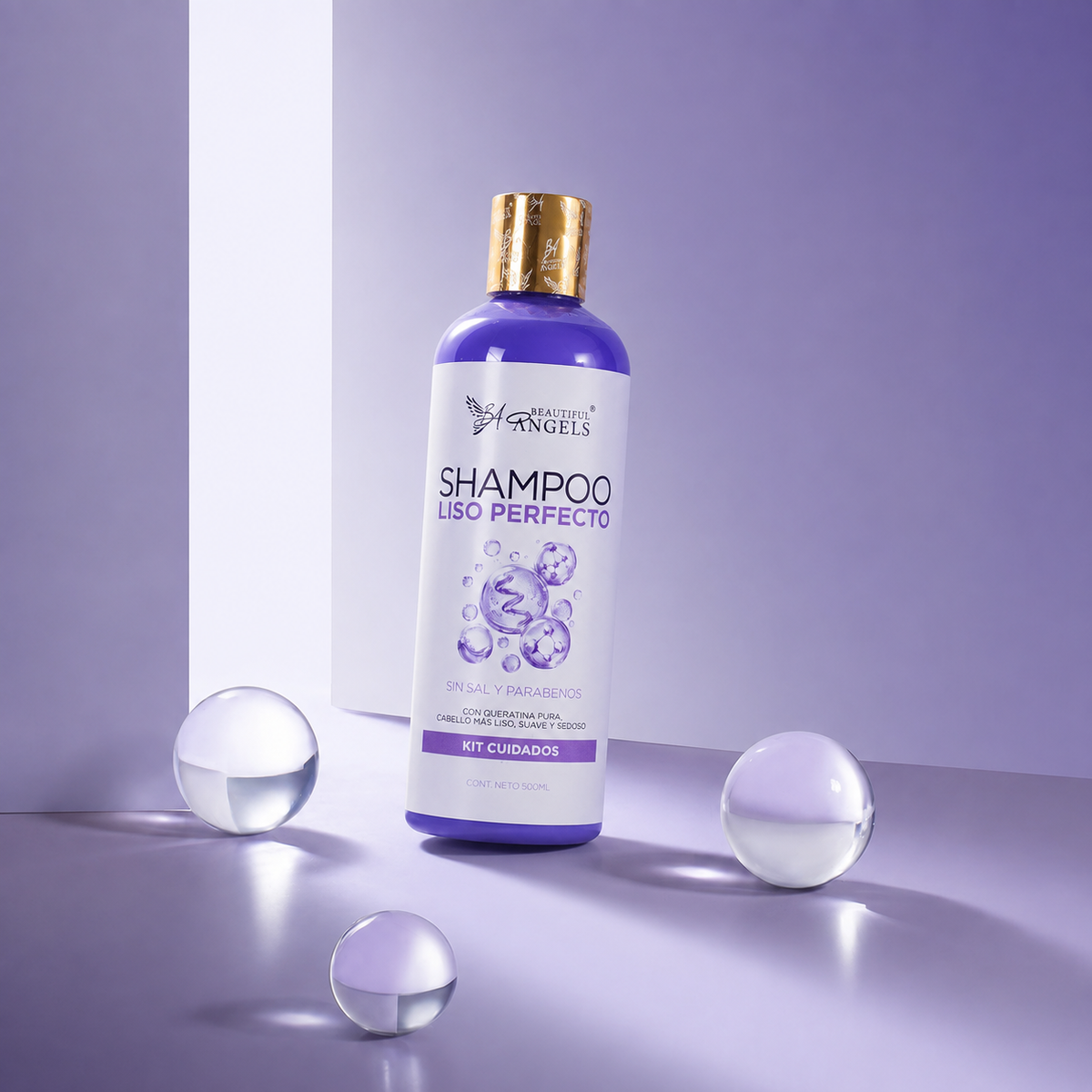 Shampoo Liso Perfecto Beautiful Angels: Ideal para el Cuidado Posterior de Keratinas, Cabello más Liso por más Tiempo, Fórmula Libre de Sales y Parabenos