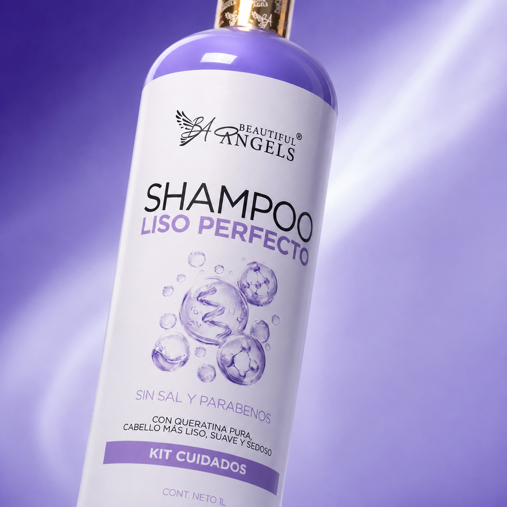 Shampoo Liso Perfecto Beautiful Angels: Ideal para el Cuidado Posterior de Keratinas, Cabello más Liso por más Tiempo, Fórmula Libre de Sales y Parabenos