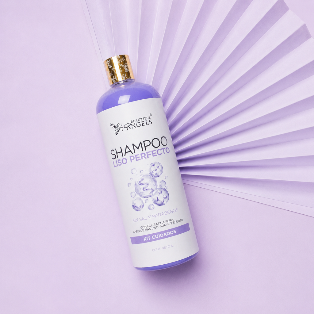 Shampoo Liso Perfecto Beautiful Angels: Ideal para el Cuidado Posterior de Keratinas, Cabello más Liso por más Tiempo, Fórmula Libre de Sales y Parabenos