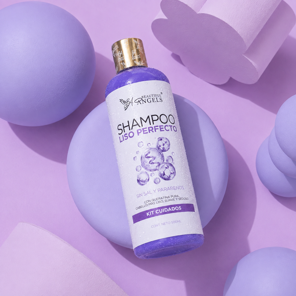 Shampoo Liso Perfecto Beautiful Angels: Ideal para el Cuidado Posterior de Keratinas, Cabello más Liso por más Tiempo, Fórmula Libre de Sales y Parabenos