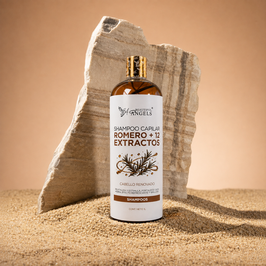 Shampoo Capilar Romero + 12 Extractos Beautiful Angels: Revitaliza y Estimula el Crecimiento, Fortalece y Reduce la Fragilidad ,Aporta Brillo y Sedosidad