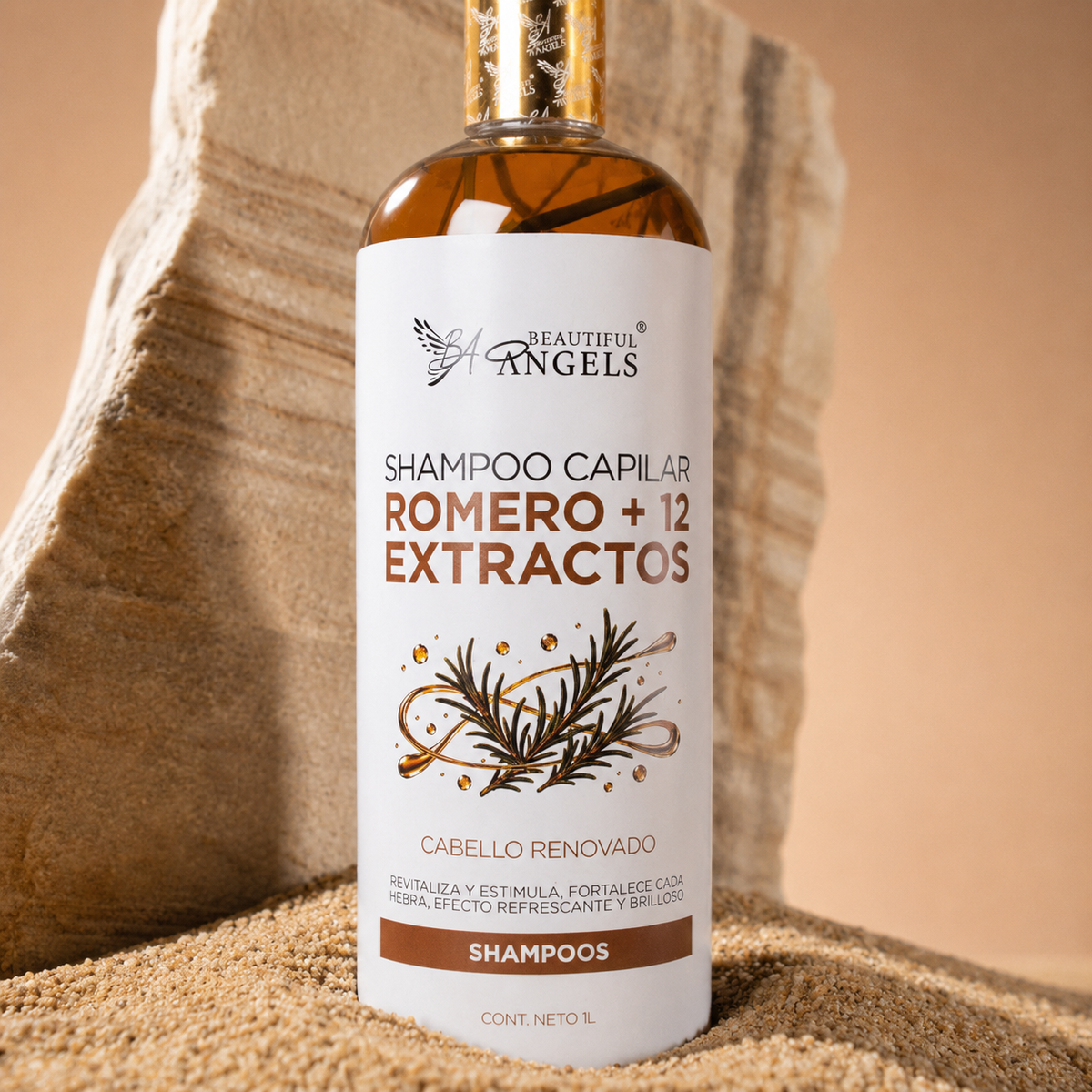 Shampoo Capilar Romero + 12 Extractos Beautiful Angels: Revitaliza y Estimula el Crecimiento, Fortalece y Reduce la Fragilidad ,Aporta Brillo y Sedosidad
