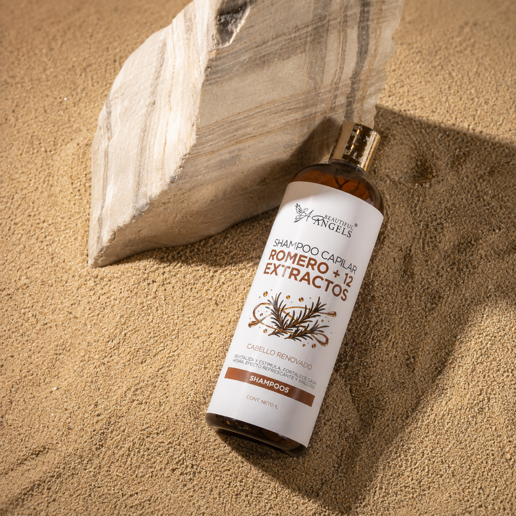 Shampoo Capilar Romero + 12 Extractos Beautiful Angels: Revitaliza y Estimula el Crecimiento, Fortalece y Reduce la Fragilidad ,Aporta Brillo y Sedosidad