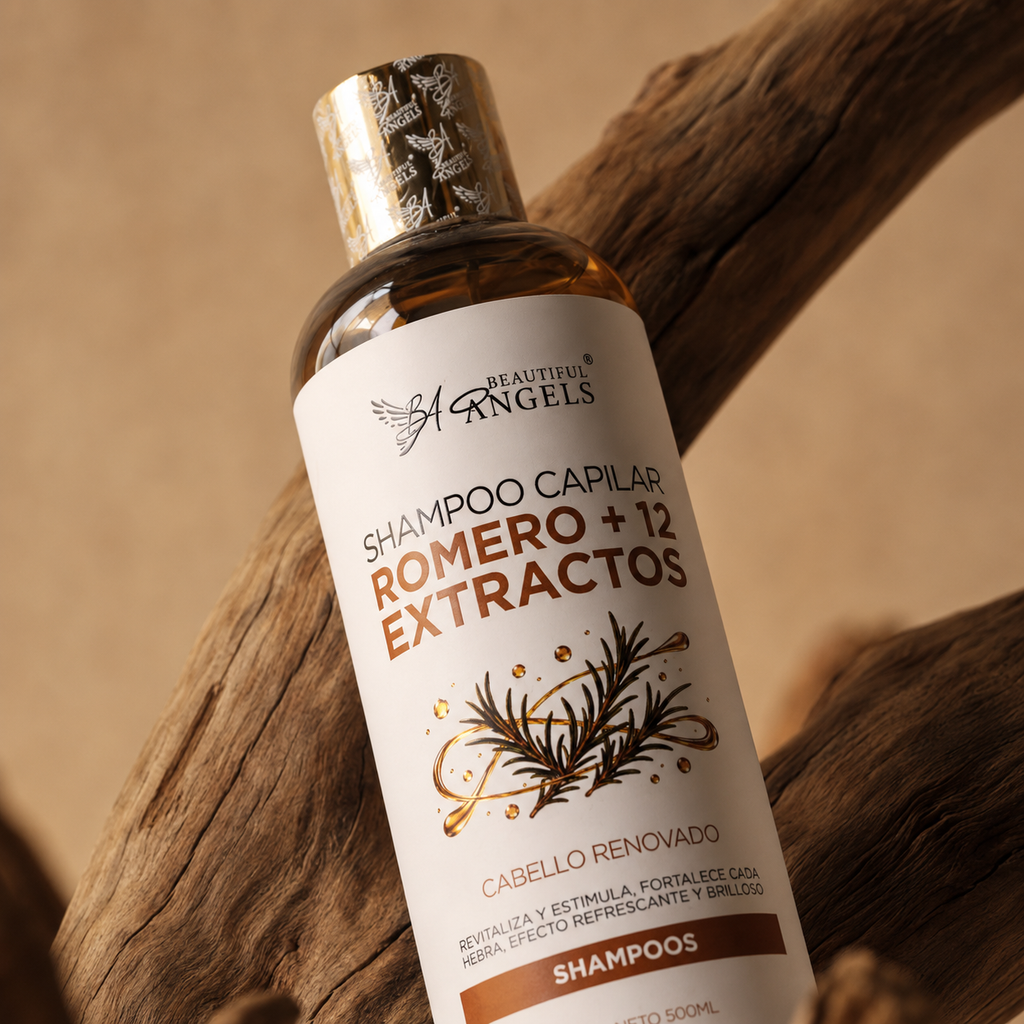 Shampoo Capilar Romero + 12 Extractos Beautiful Angels: Revitaliza y Estimula el Crecimiento, Fortalece y Reduce la Fragilidad ,Aporta Brillo y Sedosidad