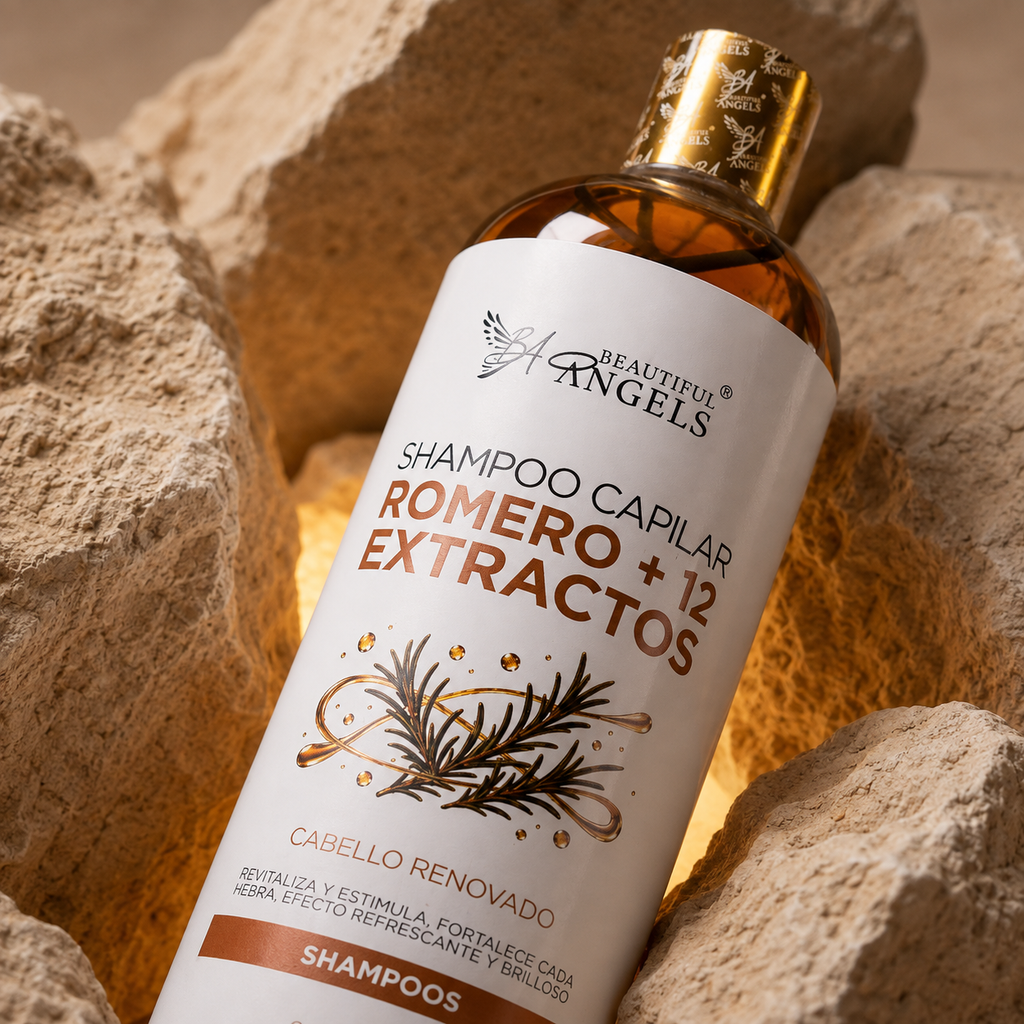 Shampoo Capilar Romero + 12 Extractos Beautiful Angels: Revitaliza y Estimula el Crecimiento, Fortalece y Reduce la Fragilidad ,Aporta Brillo y Sedosidad