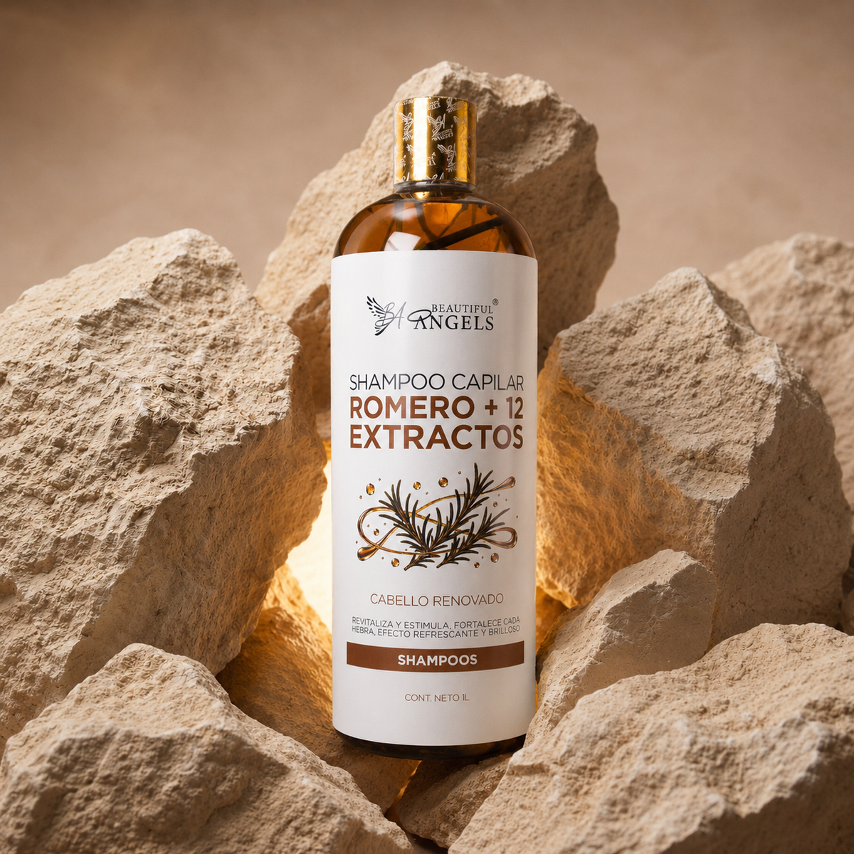Shampoo Capilar Romero + 12 Extractos Beautiful Angels: Revitaliza y Estimula el Crecimiento, Fortalece y Reduce la Fragilidad ,Aporta Brillo y Sedosidad