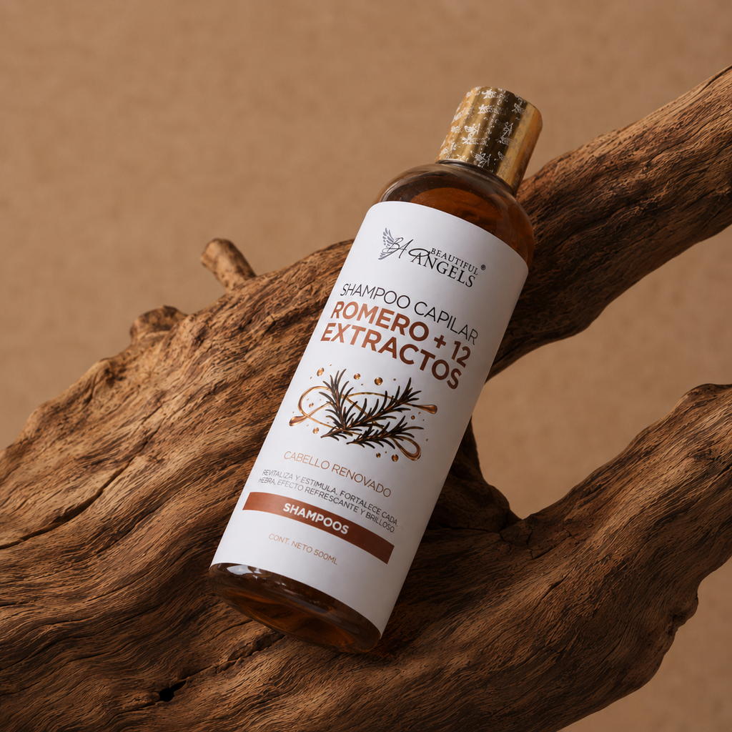 Shampoo Capilar Romero + 12 Extractos Beautiful Angels: Revitaliza y Estimula el Crecimiento, Fortalece y Reduce la Fragilidad ,Aporta Brillo y Sedosidad
