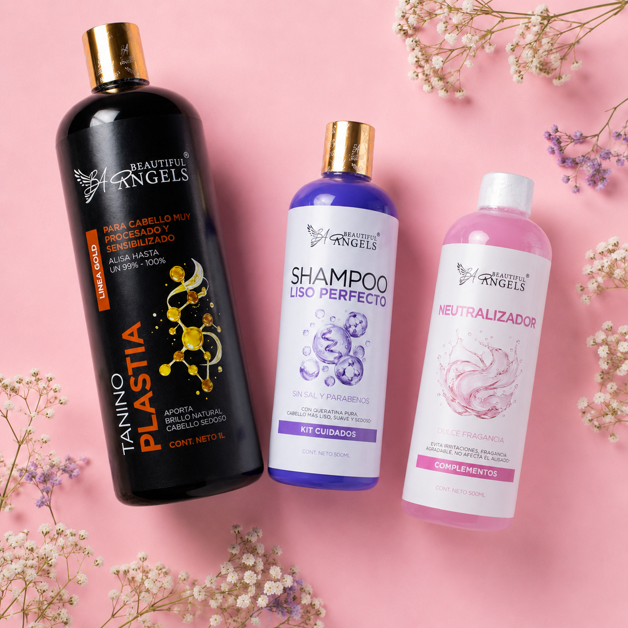 Kit Taninoplastia Gold 1L + Shampoo Liso Perfecto 500ML + Neutralizador 500ML