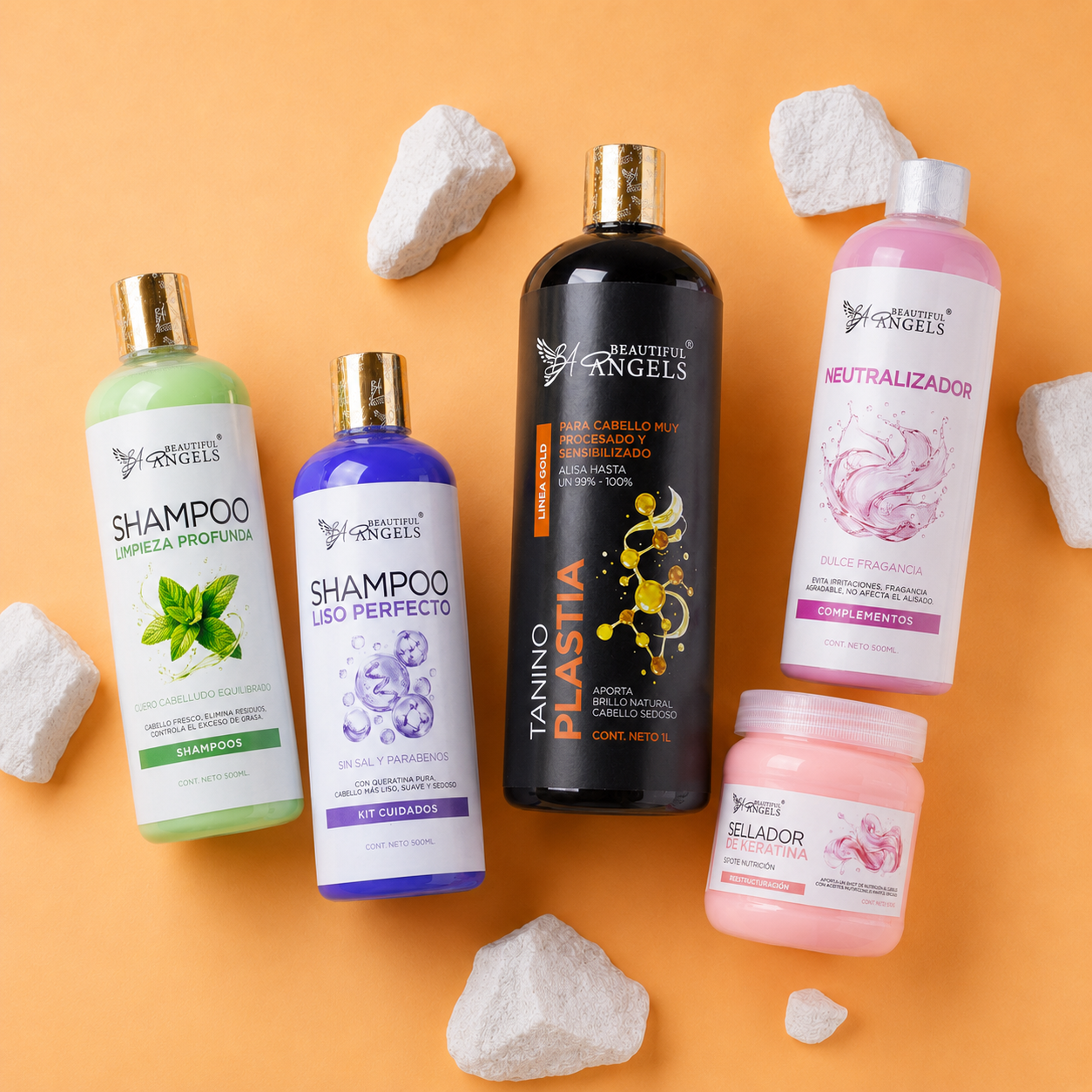 Kit Taninoplastia Gold 1L + Shampoo Limpieza Profunda 500ML+ Shampoo Liso Perfecto 500ML+ Neutralizador 500ML+ Sellador de Keratina 250ML