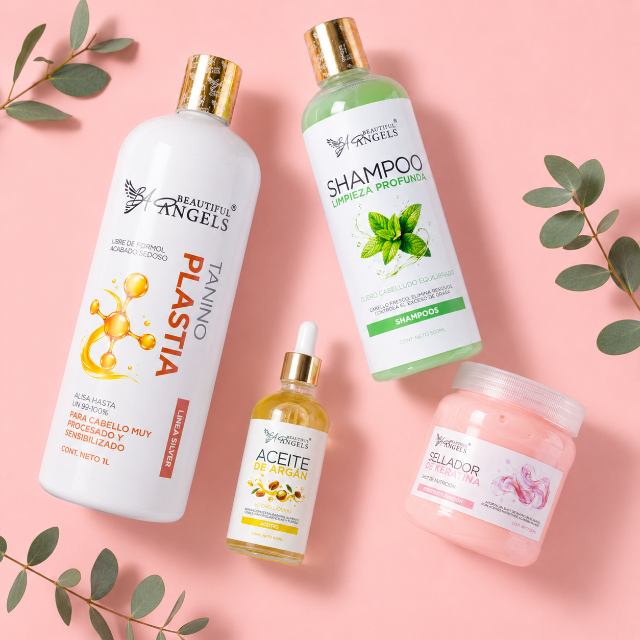 Kit Taninoplastia Silver 1L + Shampoo Limpieza Profunda 500ML + Sellador de Keratina 250ML  + Aceite de Argán 100ML