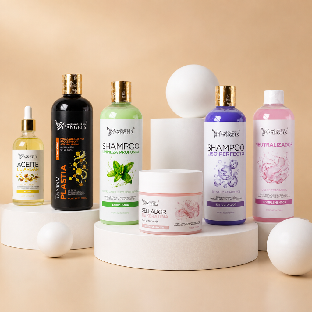 Kit Básico Taninoplastia Gold 500 ml – Beautiful Angels – Control de Frizz Extremo, Acabado Liso, Sedoso y Natural para Cabello Sensibilizado,