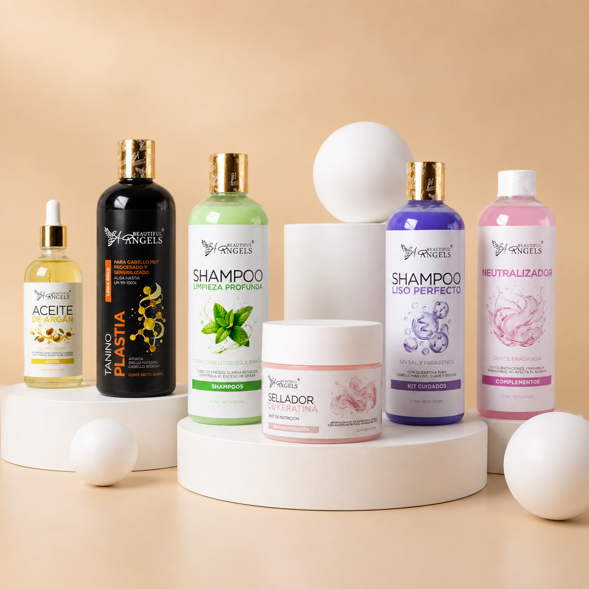 Kit Básico Taninoplastia Gold 500 ml – Beautiful Angels – Control de Frizz Extremo, Acabado Liso, Sedoso y Natural para Cabello Sensibilizado,