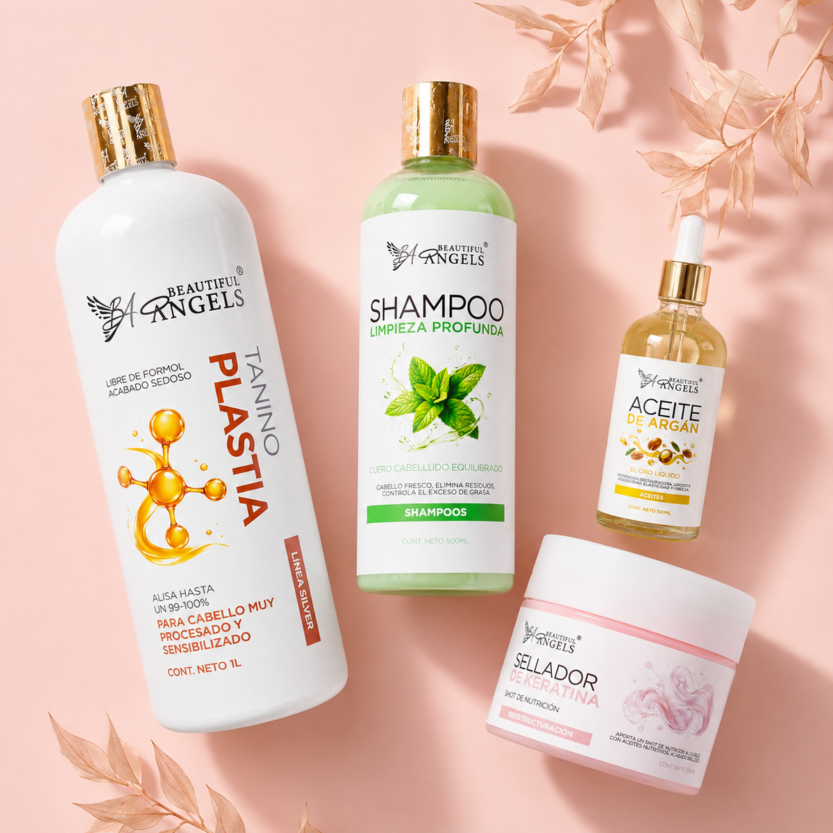 Kit Taninoplastia Silver 1L + Shampoo Limpieza Profunda 500ML + Sellador de Keratina 250ML  + Aceite de Argán 100ML