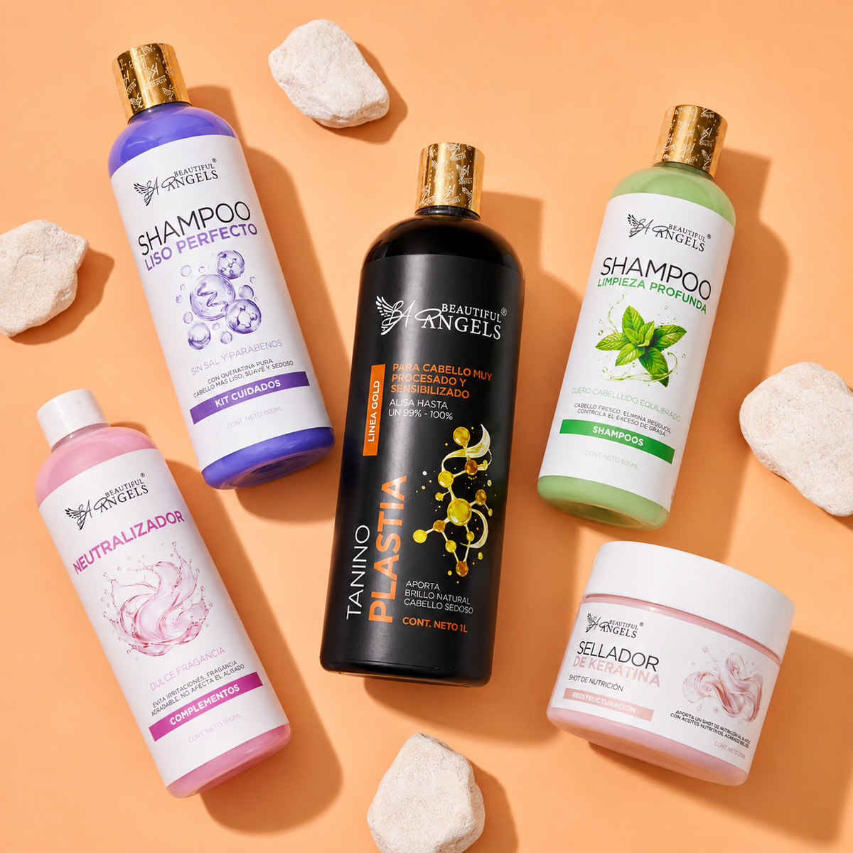Kit Taninoplastia Gold 1L + Shampoo Limpieza Profunda 500ML+ Shampoo Liso Perfecto 500ML+ Neutralizador 500ML+ Sellador de Keratina 250ML