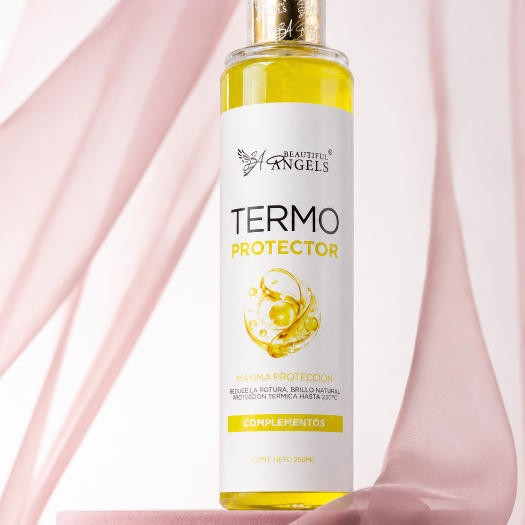 Termo Protector 250ml para el Cabello Beautiful Angels: Protección Térmica hasta 230 °C, Enriquecido con Aceites Vegetales, Proteínas para Aportar Brillo Controlar el Frizz
