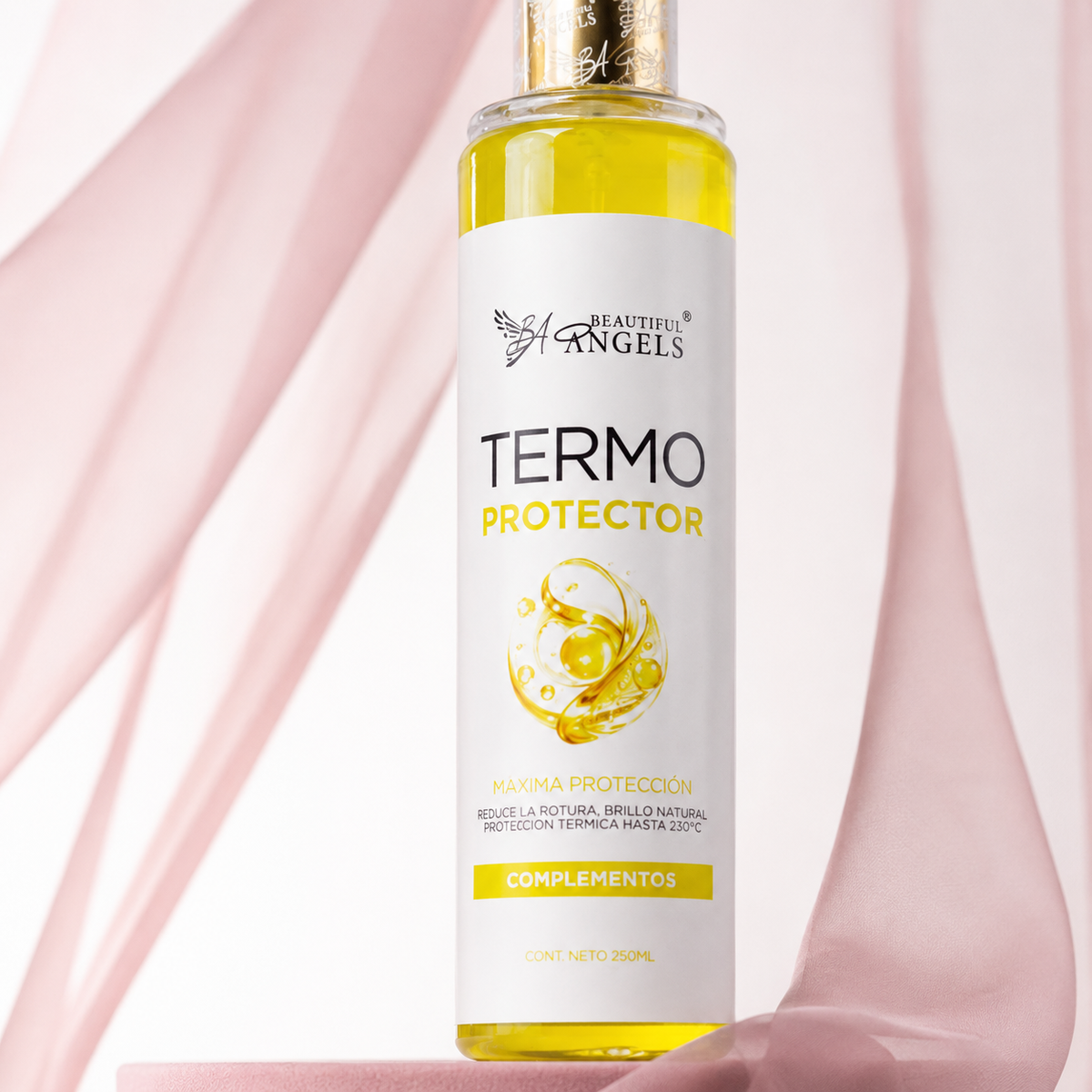 Termo Protector 250ml para el Cabello Beautiful Angels: Protección Térmica hasta 230 °C, Enriquecido con Aceites Vegetales, Proteínas para Aportar Brillo Controlar el Frizz