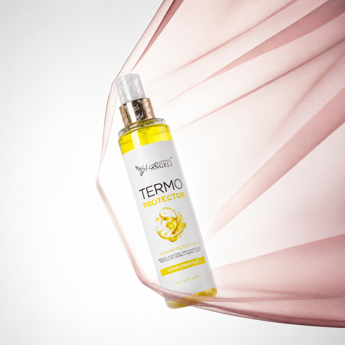 Termo Protector 250ml para el Cabello Beautiful Angels: Protección Térmica hasta 230 °C, Enriquecido con Aceites Vegetales, Proteínas para Aportar Brillo Controlar el Frizz
