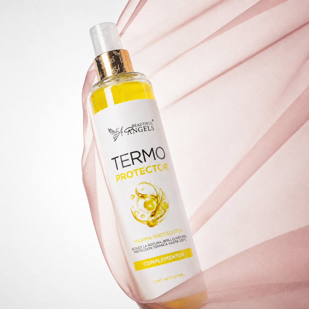 Termo Protector 250ml para el Cabello Beautiful Angels: Protección Térmica hasta 230 °C, Enriquecido con Aceites Vegetales, Proteínas para Aportar Brillo Controlar el Frizz