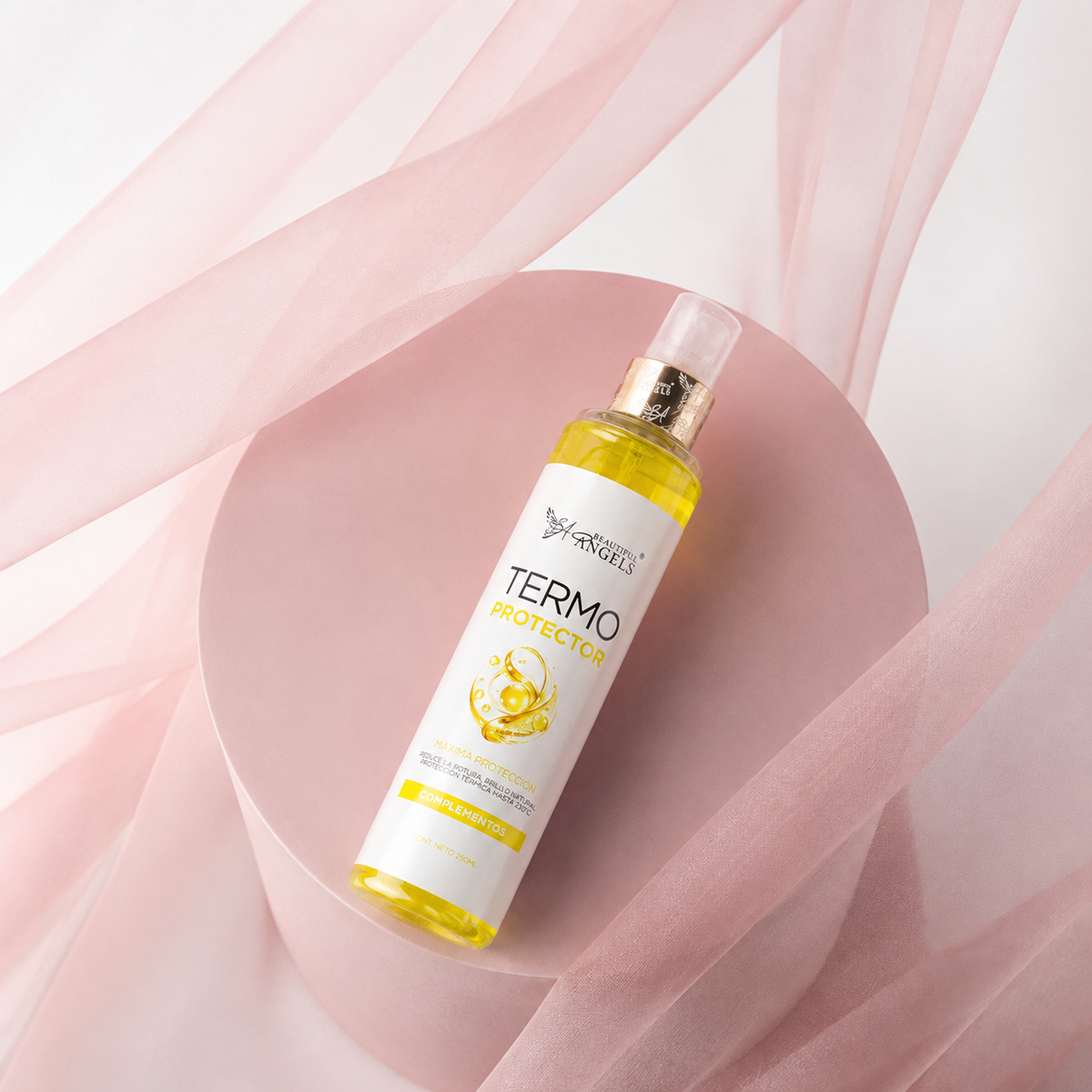 Termo Protector 250ml para el Cabello Beautiful Angels: Protección Térmica hasta 230 °C, Enriquecido con Aceites Vegetales, Proteínas para Aportar Brillo Controlar el Frizz