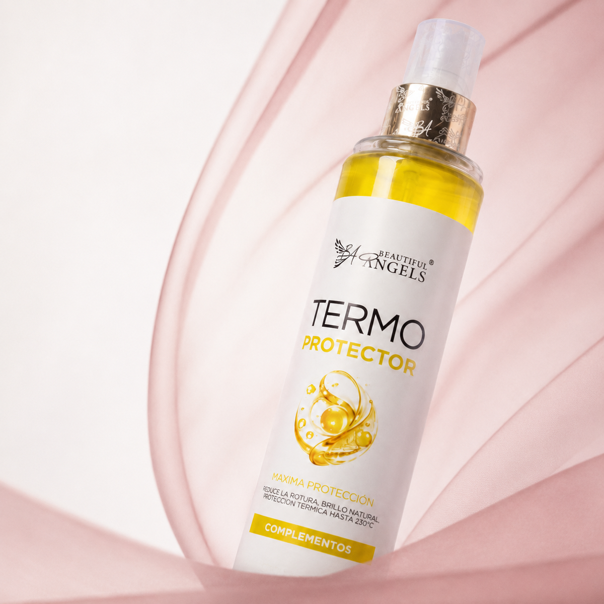 Termo Protector 250ml para el Cabello Beautiful Angels: Protección Térmica hasta 230 °C, Enriquecido con Aceites Vegetales, Proteínas para Aportar Brillo Controlar el Frizz