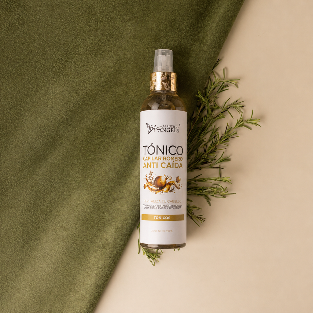 Tónico de Romero Anti Caída 250ml Beautiful Angels: Fortalece y Revitaliza Todo Tipo de Cabello, Estimula un Crecimiento más Fuerte y Abundante, Aporta Brillo, Suavidad y una Sensación de Frescura