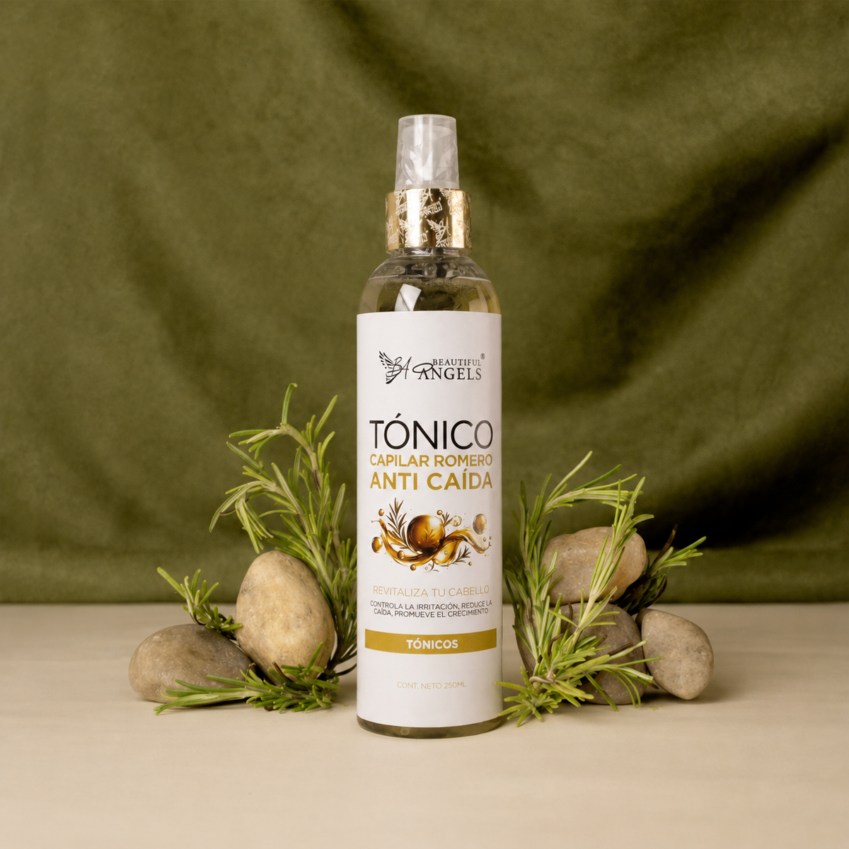 Tónico de Romero Anti Caída 250ml Beautiful Angels: Fortalece y Revitaliza Todo Tipo de Cabello, Estimula un Crecimiento más Fuerte y Abundante, Aporta Brillo, Suavidad y una Sensación de Frescura