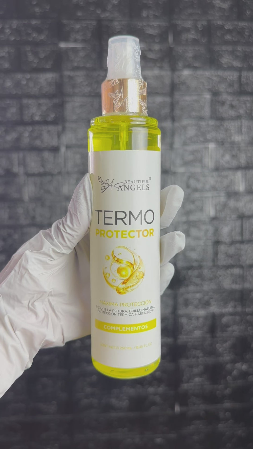 Termo Protector 250ml para el Cabello Beautiful Angels: Protección Térmica hasta 230 °C, Enriquecido con Aceites Vegetales, Proteínas para Aportar Brillo Controlar el Frizz