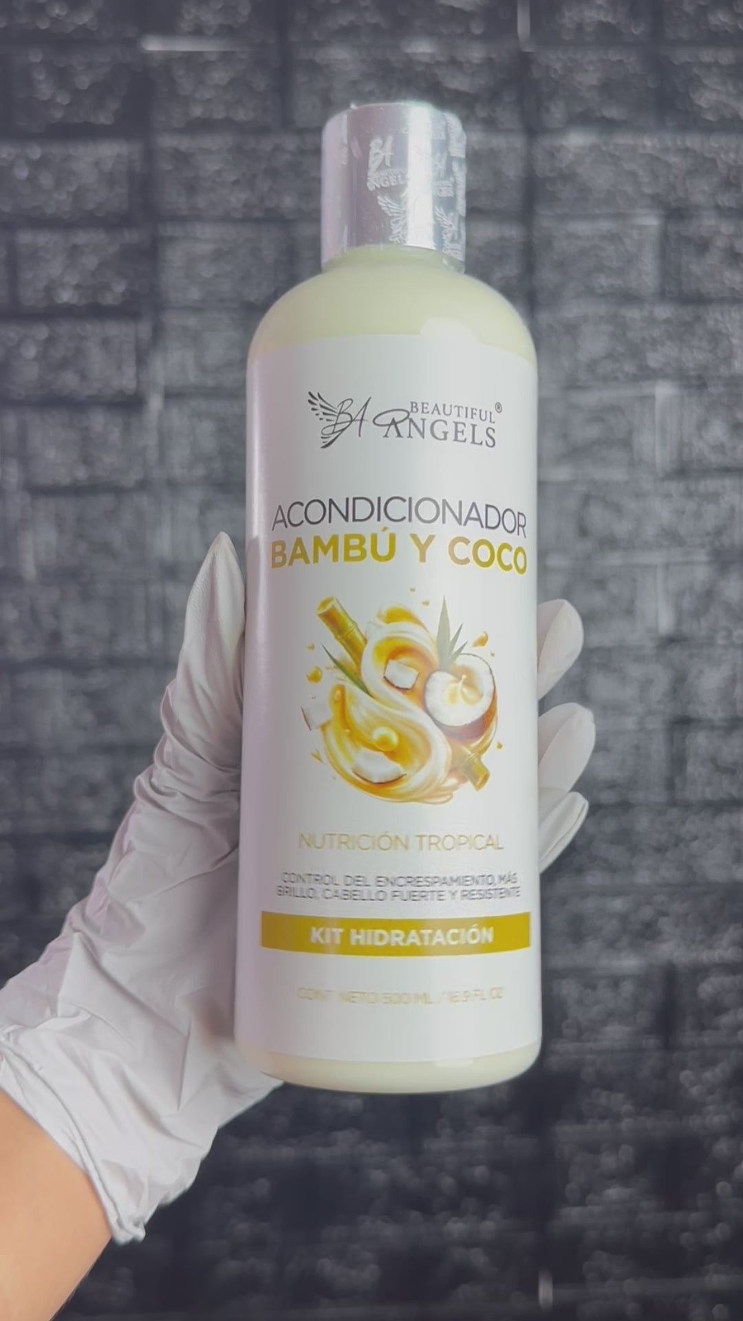 Acondicionador Bambú y Coco Beautiful Angels: Reparación Profunda e Hidratación para Cabello Seco o Dañado, Restaura la Fibra Capilar desde el Interior, Cabello Suave, Manejable