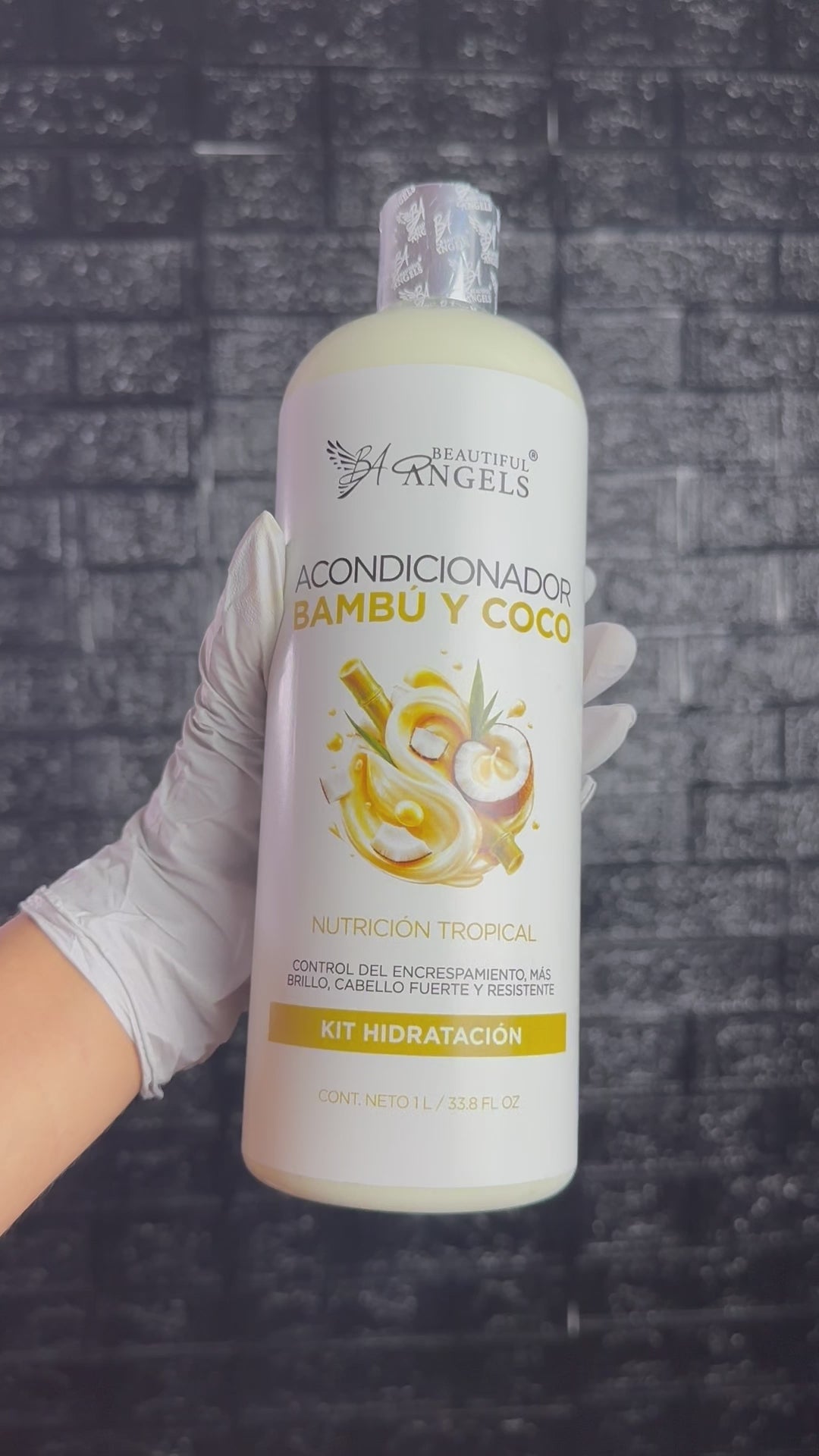 Acondicionador Bambú y Coco Beautiful Angels: Reparación Profunda e Hidratación para Cabello Seco o Dañado, Restaura la Fibra Capilar desde el Interior, Cabello Suave, Manejable